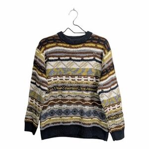 Zara Men's Geometric Striped Jacquard Knitted Sweater Crewneck Pullover Boho M